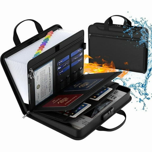 Fireproof Accordion File Organizer with Combination Lock, Portable Water Resistant File Organizer, Document Organizer with Handle Home Office Travel Safe Storage for Letter Size Files