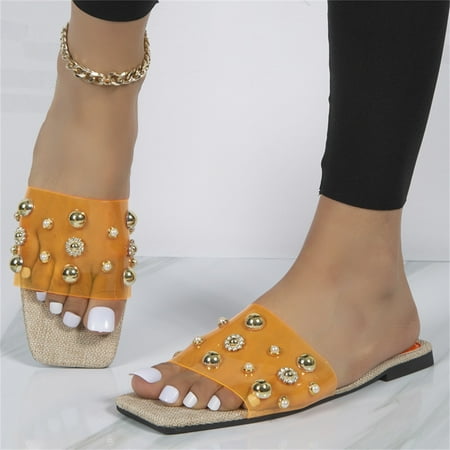 

Aayomet Platform Sandals Women Ladies Summer Fashion Transparent Breathable Color Flat Square Head Comfortable Outer Wear Large Orange 7