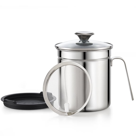 Cook N Home Speciality Oil Grease Storage Can with strainer, 3.5 quarts, Steel,2651