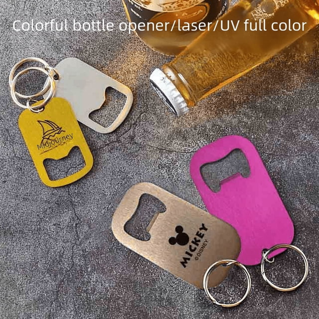Abridor de botellas de acero inoxidable creativo, simple, de moda, con destornillador para bebidas gaseosas, llavero, abridor de botellas de cerveza, láser
