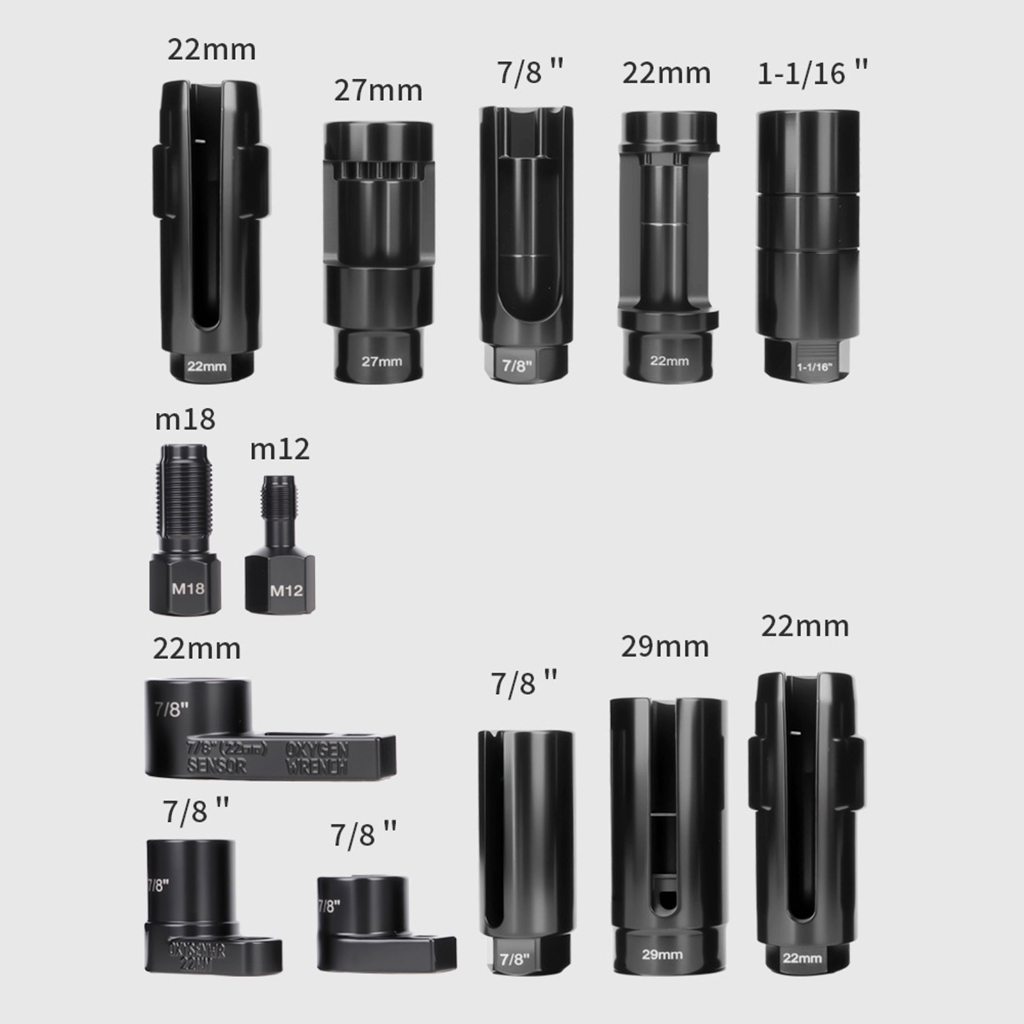 Professional Car Oxygen Sensors Socket Wrench Set 22mm Automotive Repair Tool Kit With Storage Case 12pcs Multiple Size
