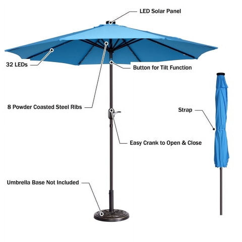 Villacera 9FT Outdoor Patio Umbrella with Solar Lights and Tilt, Blue