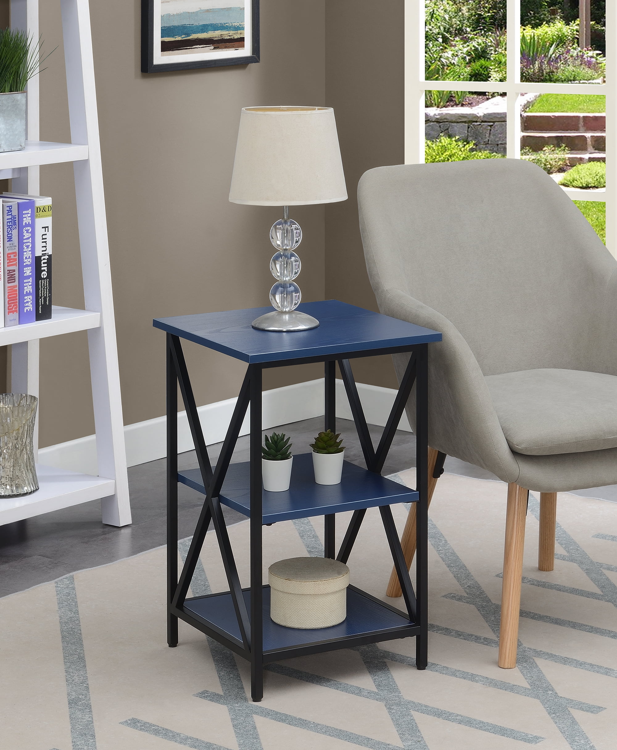 Convenience Concepts Tucson End Table with Shelves, Blue/Black
