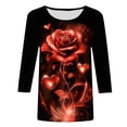thumbnail image 4 of Htigea Womens 3/4 Sleeve Crewneck Shirts Romantic Rose Printed T-Shirts Valentine's Day Pullover Tops Casual Loose Tees Tunic Blouses 04#Multicolor,L, 4 of 5