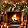 thumbnail image 6 of Christmas Garland with Pinecones and Red Berries, Artificial Pine Branch Wreath with Linen Bow, Waterproof Holiday Greenery for Fireplace Mantel, Doorway, Stair Railing, Vintage Farmhouse Decor, 6 of 8