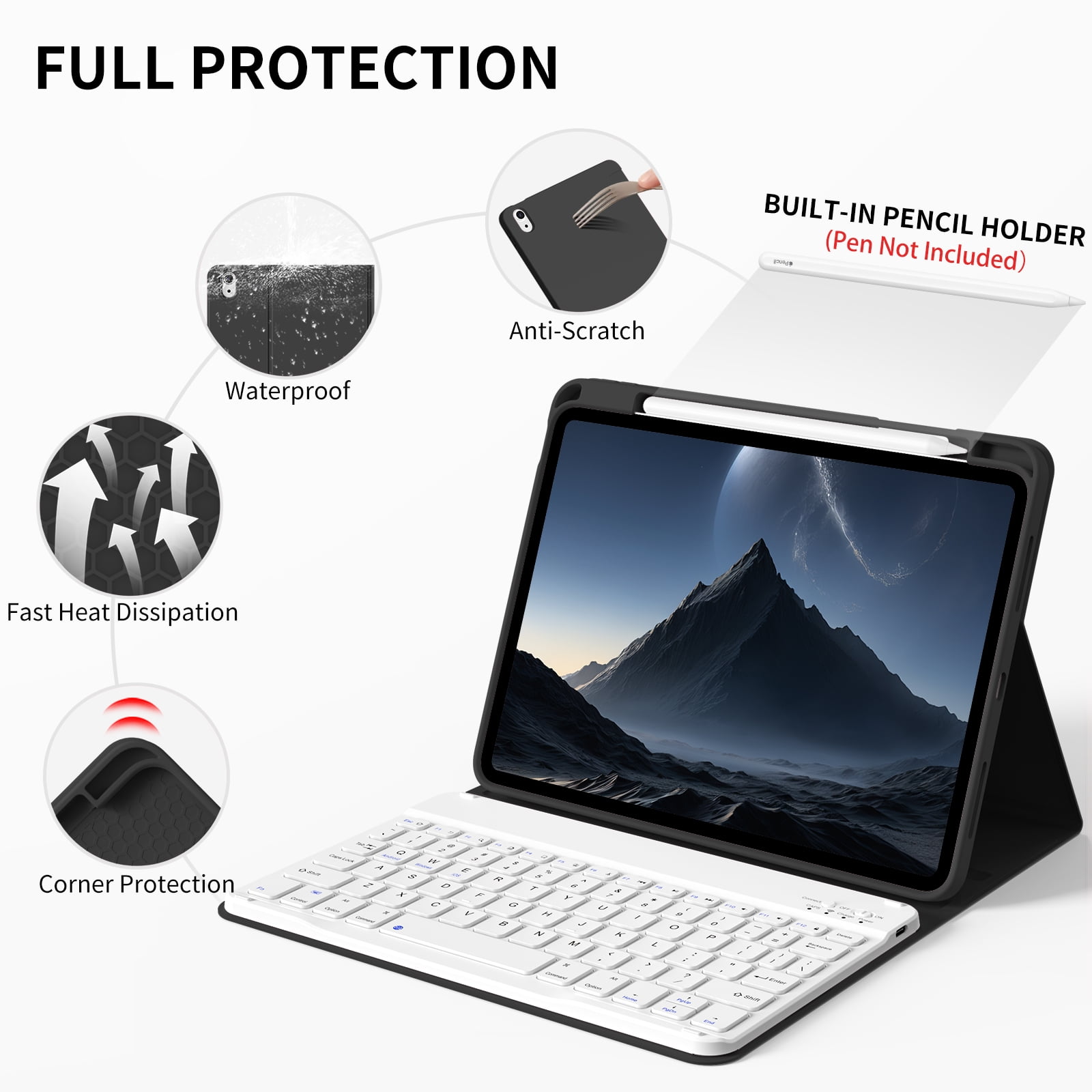Kenke Case for iPad (A16) 11th Generation 11 inch 2025 with Keyboard,iPad 10th Generation 10.9 inch 2022 Detachable Bluetooth Keyboard Rechargeable,with Pencil Holder,Soft TPU Back Cover,Black