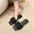 thumbnail image 5 of Miluxas Womens Sparkly Rhinestone Sandals Square Open Toe Sandal Slip on Summer Flat Sandals for Beach Wedding Holiday Shopping Black 6(37), 5 of 9