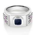 thumbnail image 2 of Gem Stone King 2.86 Ct Cushion Blue Sapphire Pink Sapphire 925 Sterling Silver Men's Ring (Size 10), 2 of 4