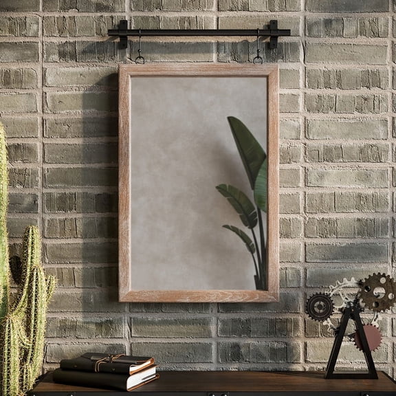 Lorae Wood & Metal Distressed Farmhouse Wall Mirror