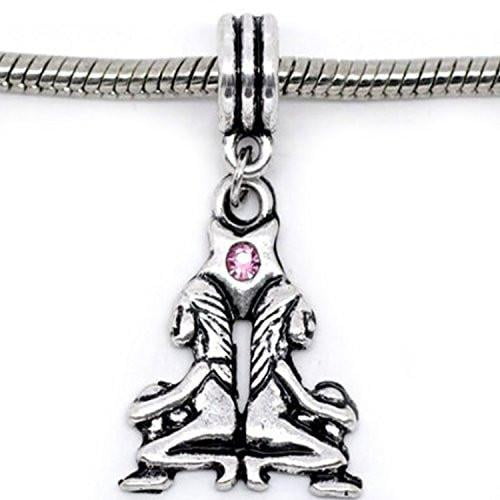 Gemini Zodiac Charm W/pink Crystal Dangle Bead for Snake Bracelets