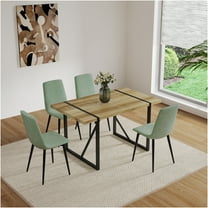 JERFIT 5-Piece Natural Wood Dining Table Set with 4 Upholstered Chairs, Mid-Century Modern Kitchen Table with Metal Legs, Industrial Farmhouse Dining Room Furniture