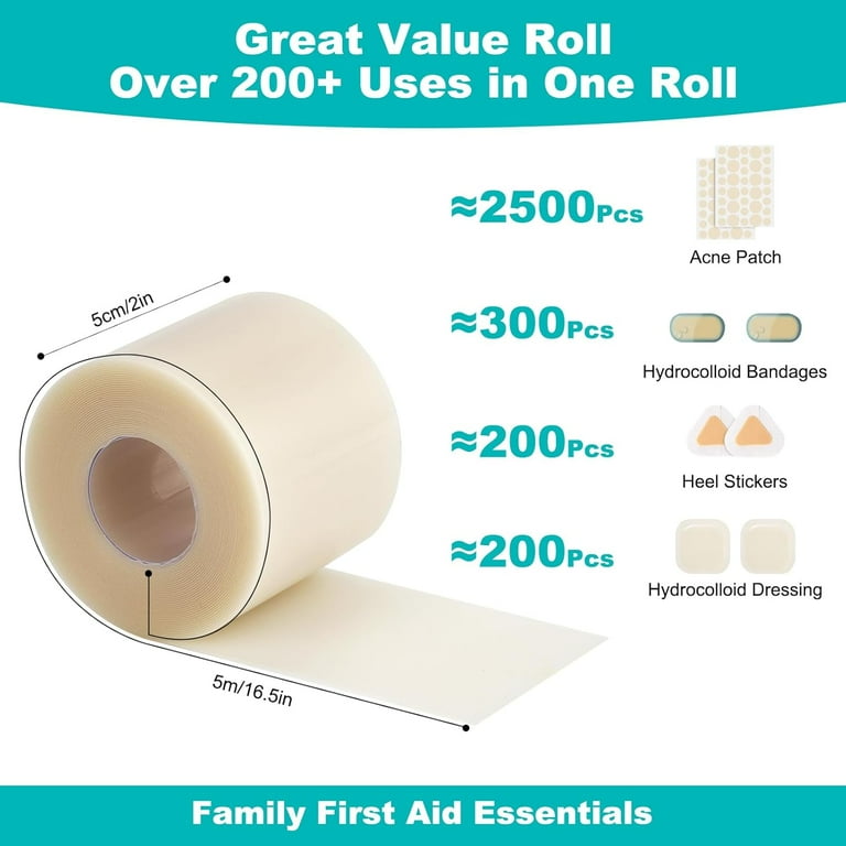 hydrocolloid dressing cut to size Lotfancy Hydrocolloid Roll, 2in x 16ft, Cut to Size Hydrocolloid Bandage, Adhesive Wound Dressing Tape, Clear