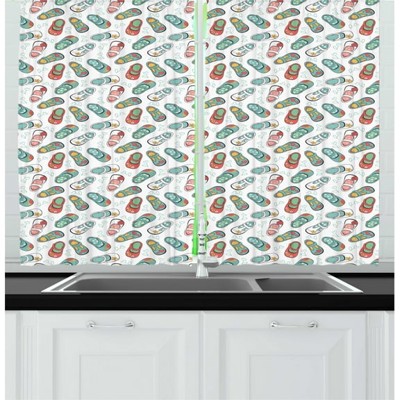 Ambesonne Floral Kitchen Curtains, Little Girl Shoes Flowers, 55"x45", White Multicolor