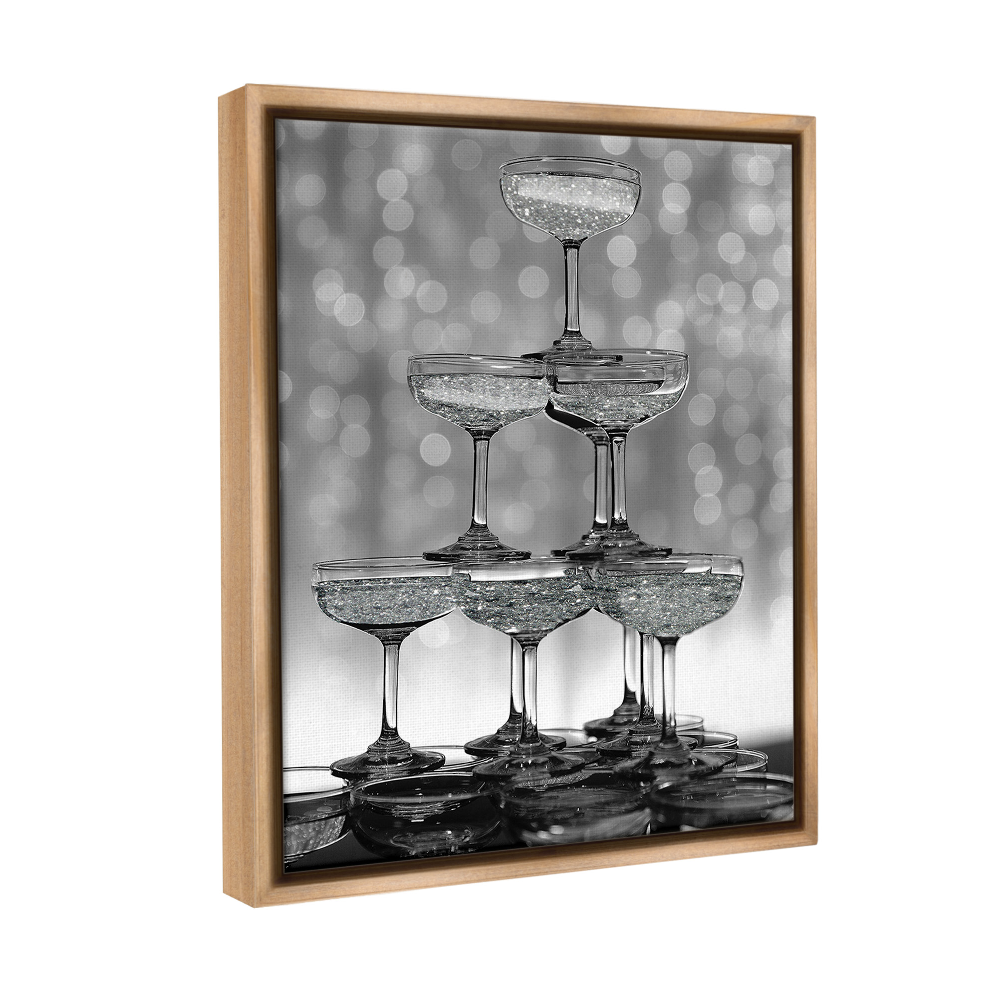 Stupell Industries Stacked Champagne Glasses Food & Beverage Photography Brown Floater Framed Canvas Art Print Wall Art, 17 x 21