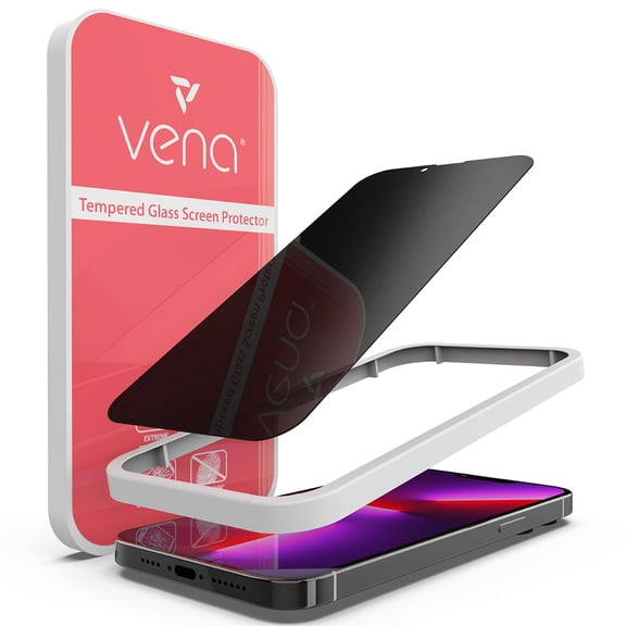 Vena 2-Way Privacy Tempered Glass Screen Protector Compatible With Apple iPhone 14 Pro Max /13 Pro Max (6.7") 1 Pack (9H Hardness, Shatterproof Glass) Anti-Spy Bubble Free Film with Installation Frame