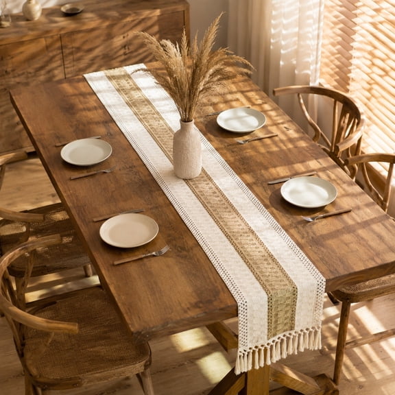 YLOMAY Table Runner with Tassels Striped Table Scarf Boho for Dining Table Wedding Party Farmhouse Kitchen Home Decor,70.86 X 11.81 in Coffee