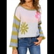 thumbnail image 2 of Suéter de Punto de Larga para Mujer, Otoño-Invierno, Moda Floral, Rayas, Cuello Redondo, Tops Tipo Jersey Amarillo M, 2 of 10