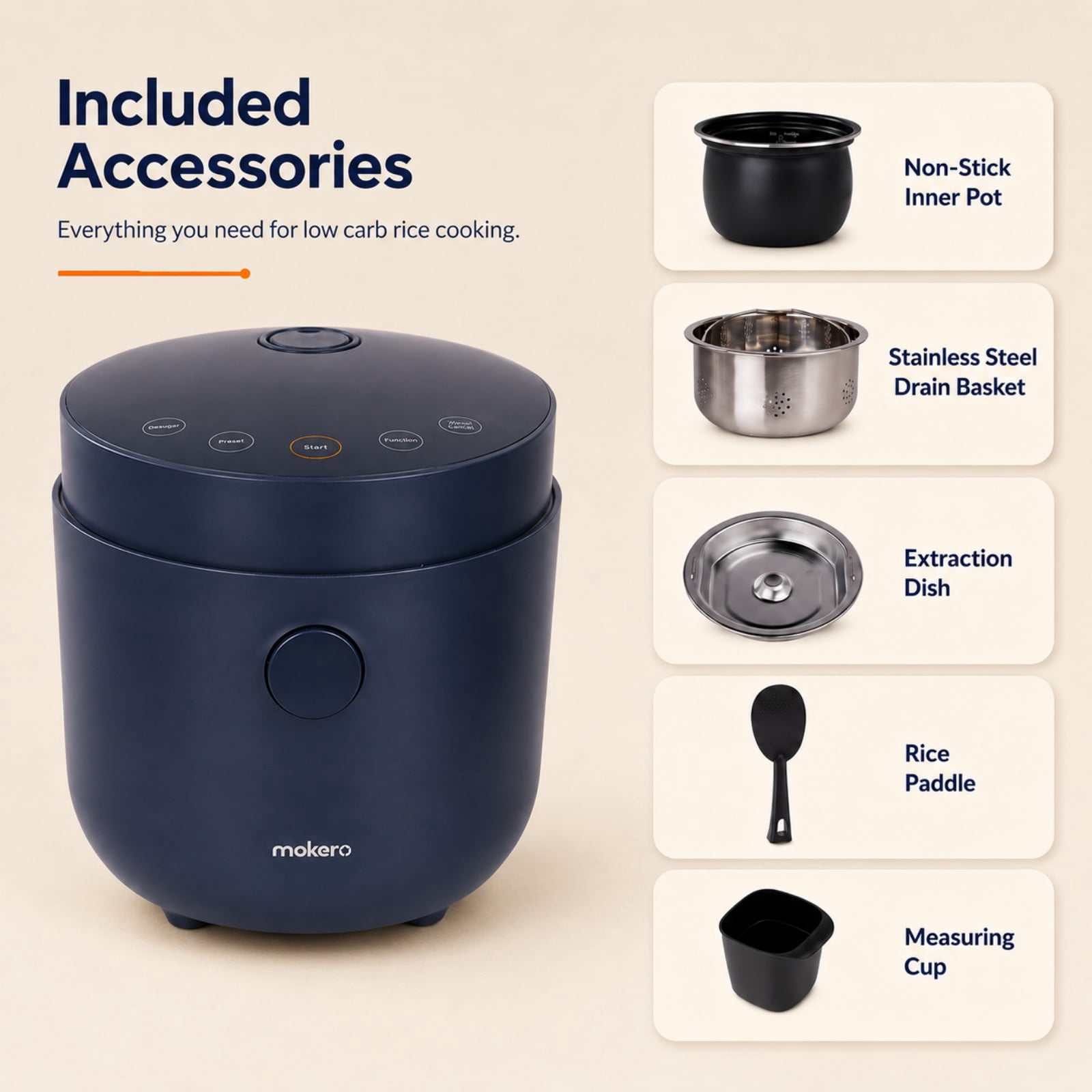 Hakka Low Carb Rice Cooker, 2L Mini Desugar Rice Cooker, 4 Cups Uncooked Rice, 7 Functions Smart Cooker with Stainless Steel Steamer, Non-Stick Inner Pot and 24H Delay Timer