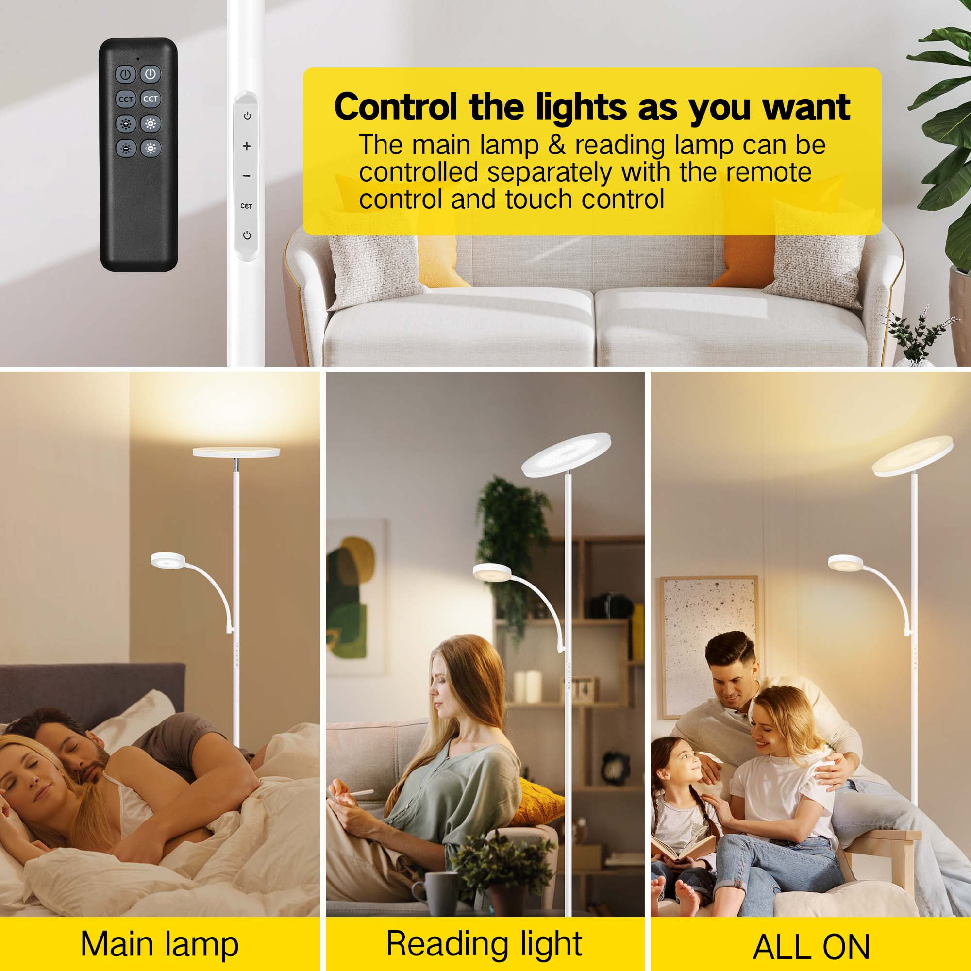 OUTON White Torchiere Floor Lamp with Reading Light, Jamaica Ubuy