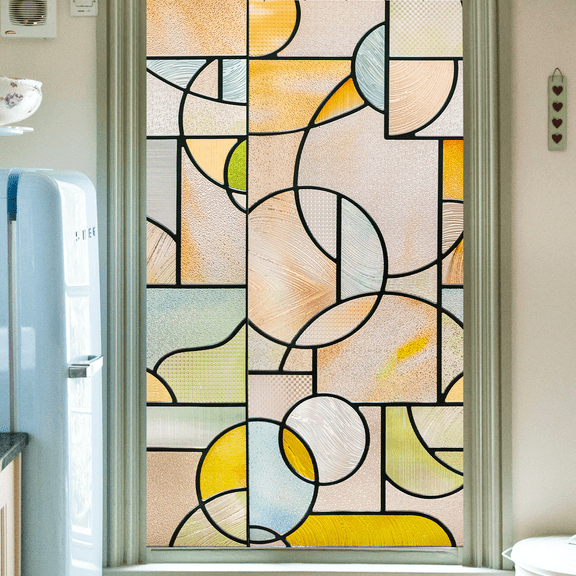 OHTMERU 3D Stained Glass Window Privacy Film, Heat Control UV Blocking Static Cling Decorative Window Film for Bathroom,Front Door,Home Non Adhesive 16.9 x 39.3 inches