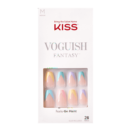 KISS Voguish Fantasy Fake Nails, Purple, Medium Coffin, 'Disco Ball', 28 Ct.