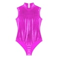 thumbnail image 6 of iEFiEL Women Wet Look High-cut Bodysuit Mock Neck One-piece Jumpsuit Patent Leather Catsuit Clubwear, 6 of 7