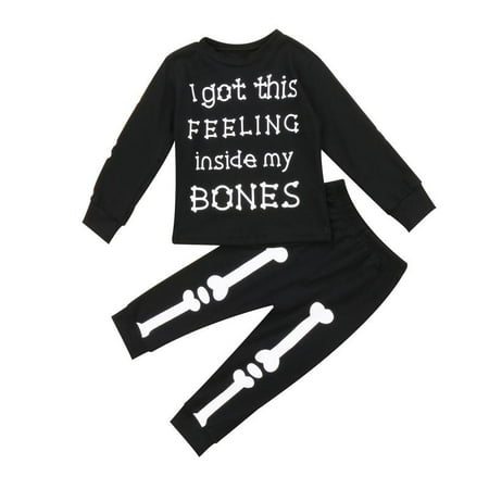 toddler baby boys girls bones halloween outfit 2pcs t shirt top and leggings pants black