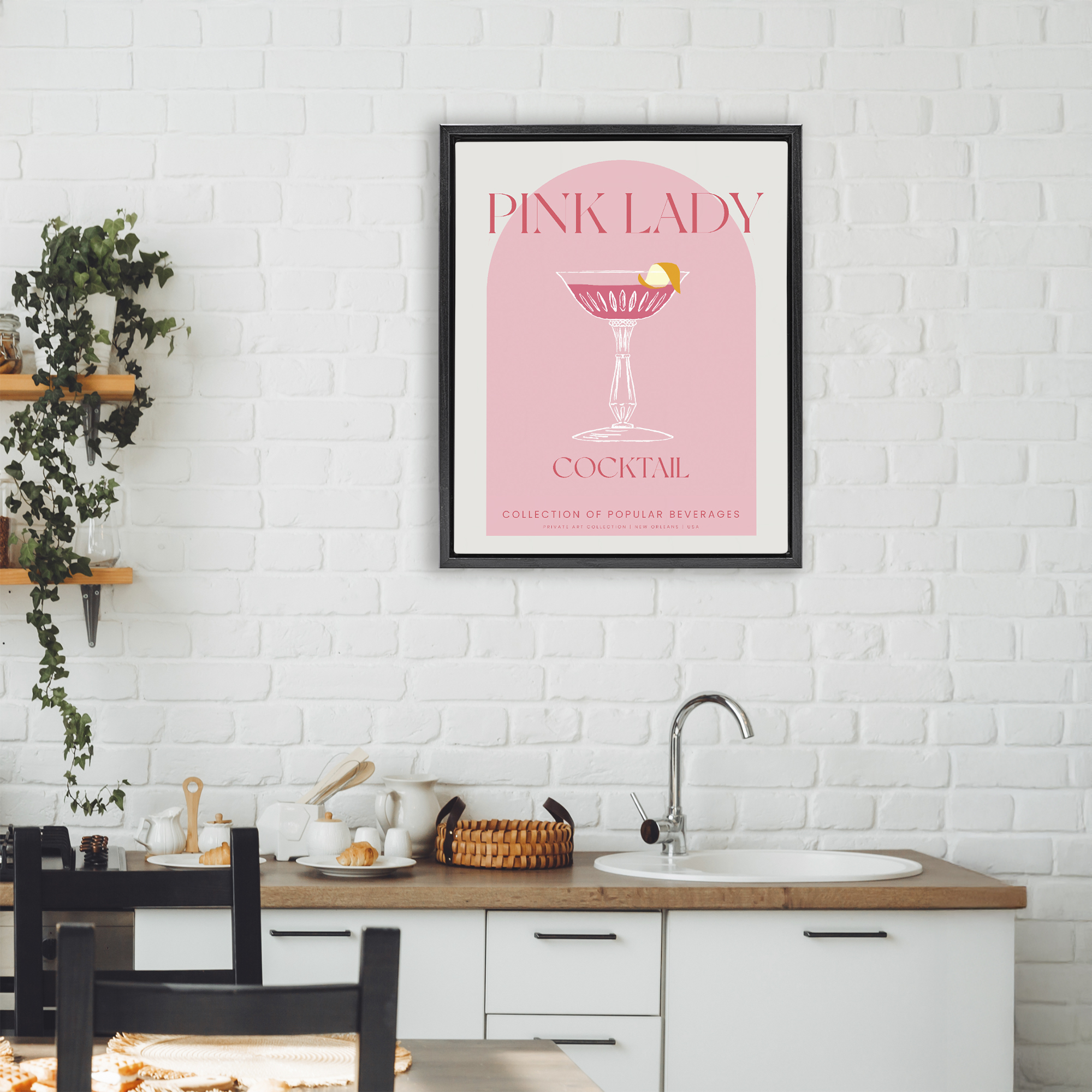 Stylish Retro Pink Lady Black Framed Floater Canvas Wall Art, design by Lil' Rue