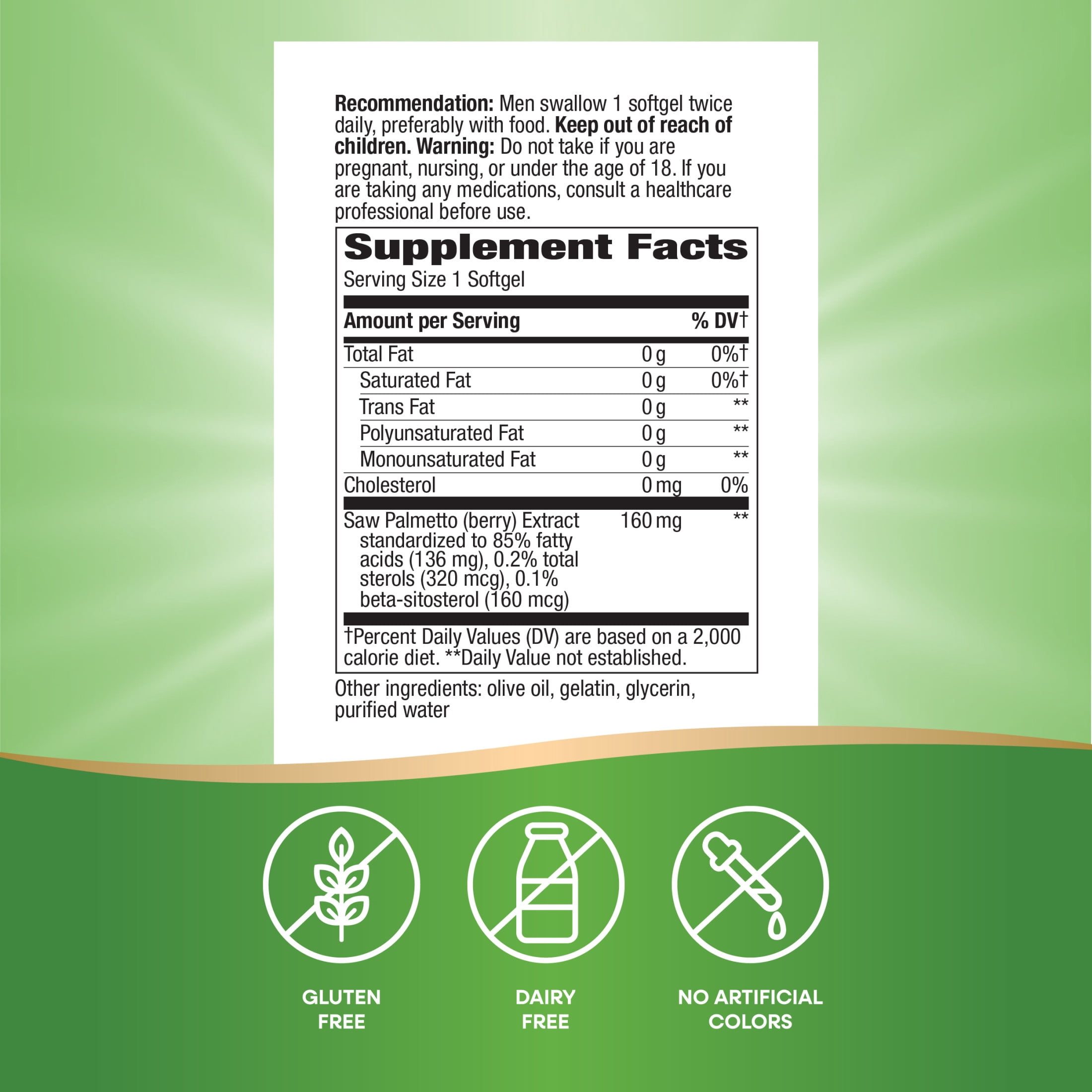 Nature's Way Saw Palmetto Premium Extract Softgels, Prostate Health Support for Men*, 60ct