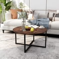 thumbnail image 3 of Round Coffee Table Kitchen Dining Tables Modern Leisure Tea Table Office Conference Pedestal Desk Rustic Brown, 3 of 9