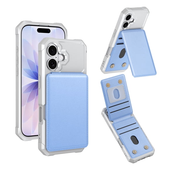 Allytechgroup for Apple iPhone 17 Case with Kickstand Credit Card Slots PU Leather Back Magnetic Wallet Cover Shockproof Soft TPU Bumper Lightweight Thin Shell, CBlue