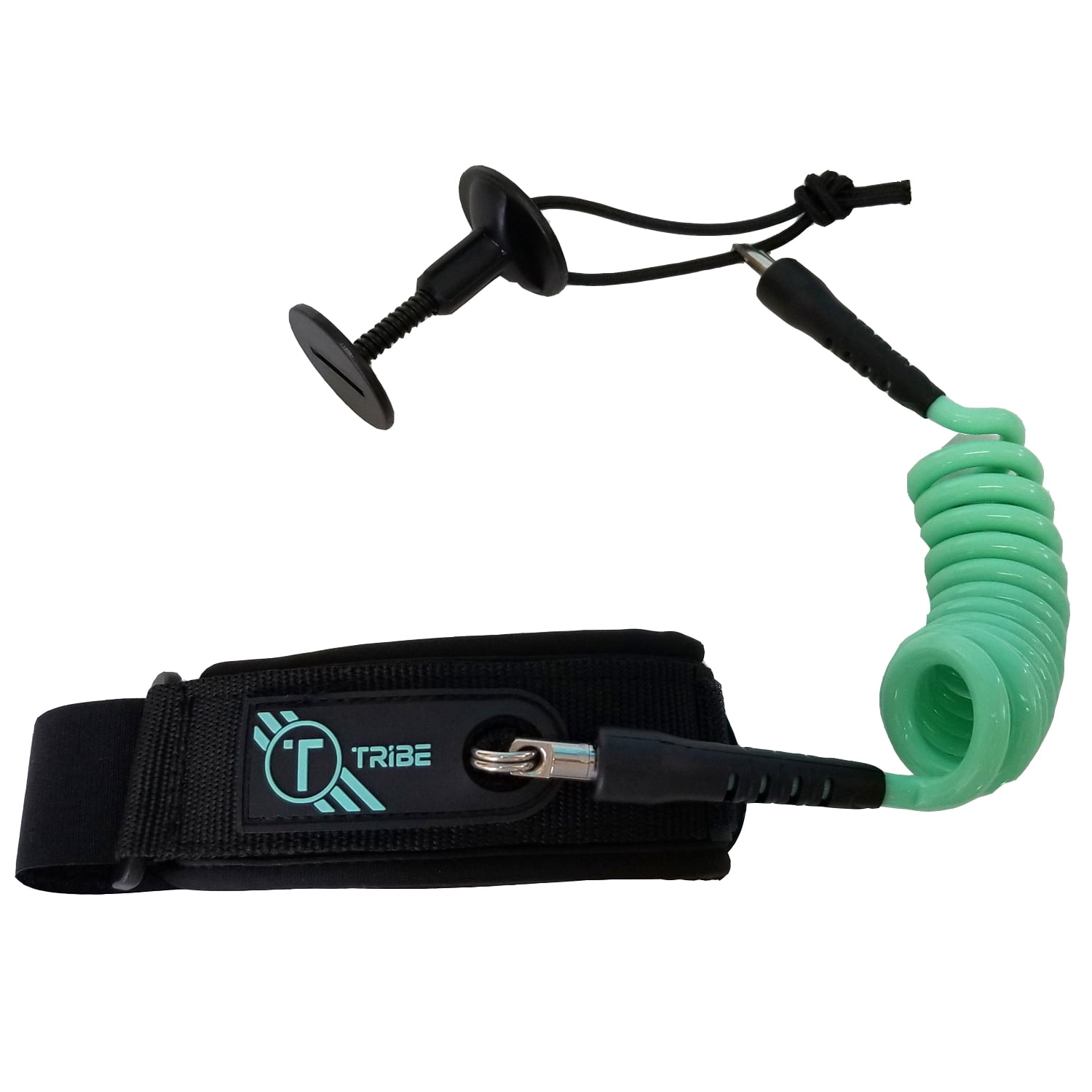 Tribe Large Bodyboarding Bicep Leash Teal coil, Black cuff