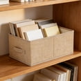 thumbnail image 5 of Cotton Blend Folding Storage Bin, 1 Pack Large Storage Basket, Washable, Clothing Storage Bin with Handle, Closet Organizer for Storage Sweater,Sheets, 16.14x9.45x6.69in(Beige), 5 of 6