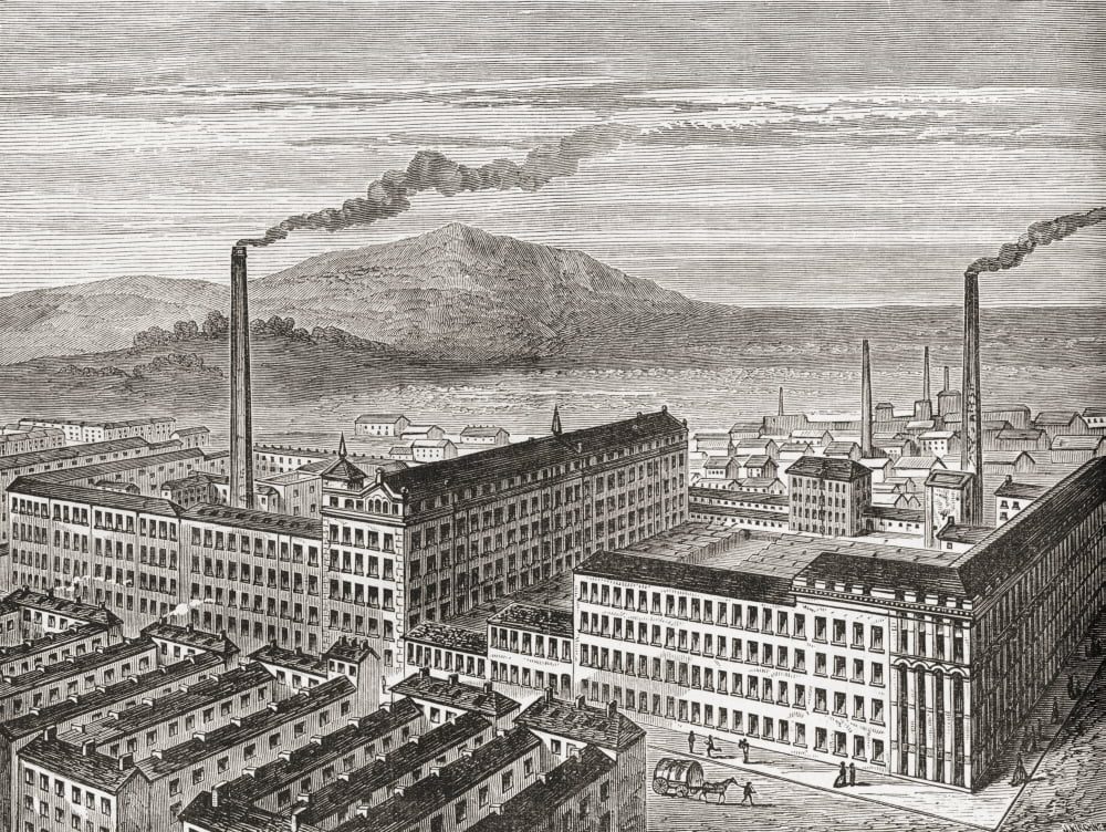 York Street Mill Belfast Northern Ireland c1880 The original cotton mill founded by Alexander Mullholland burned down in 1828 and was rebuilt as a flax mill From Cities of the World published c1893 Ca