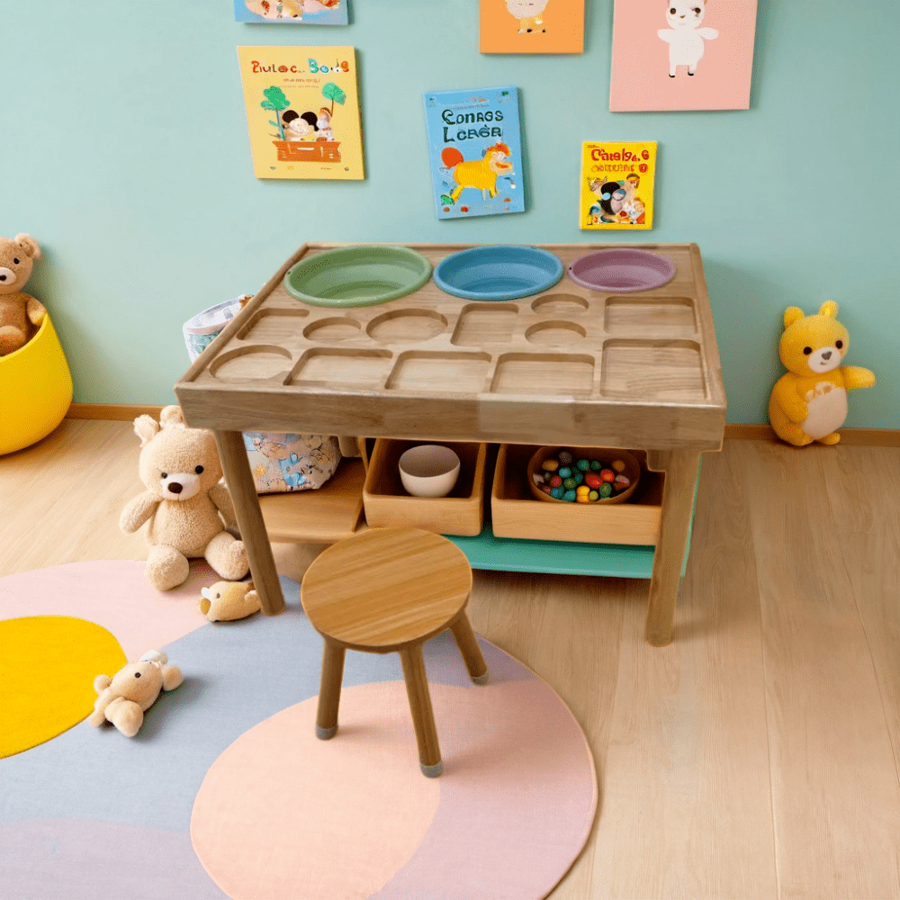 Sensory Table for Toddlers 1-3 with 2 Chairs, Wooden Activity Table Set with Double-Sided Sand and Water Play Boards for Kids Indoor Outdoor Use