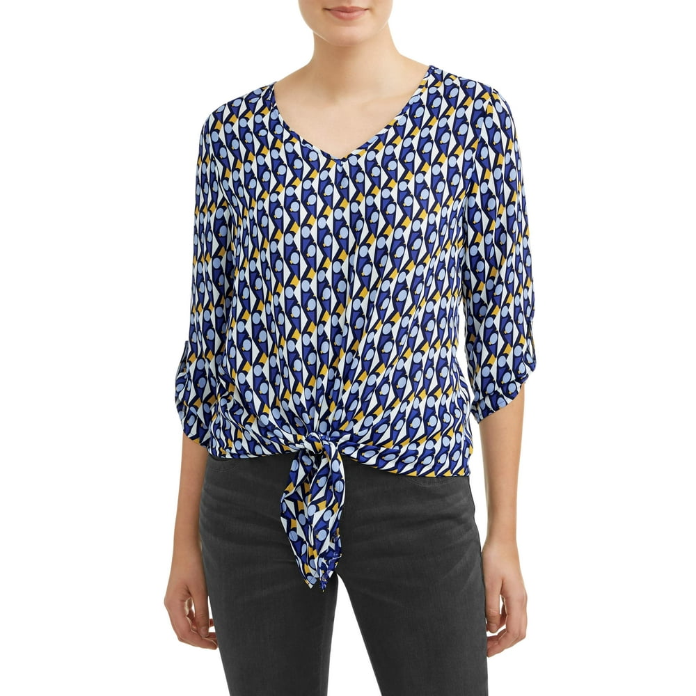 Como Blu Women's Printed Tie Front Top