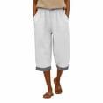 thumbnail image 5 of Outfmvch Capri Pants for Women Pull On Pants Yoga Capri Pants Paper Bag Pants Cropped Pant Wide Leg Palazzo Cropped Linen Pants Women Gaucho Pants for Women Hiking Wide Leg Pants High Waisted White L, 5 of 7