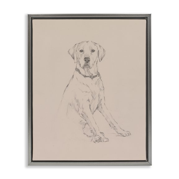 Stupell Industries Farmhouse Retriever Dog Minimal Drawing Gray Floating Frame Canvas Art, 17 x 21, by Ethan Harper