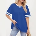 thumbnail image 5 of GIPQJK Tshirts for Women Striped Short Sleeve Crew Neck Loose Fit Blouse Casual Trendy Basic Color Block Clothes,Royal Blue S, 5 of 5