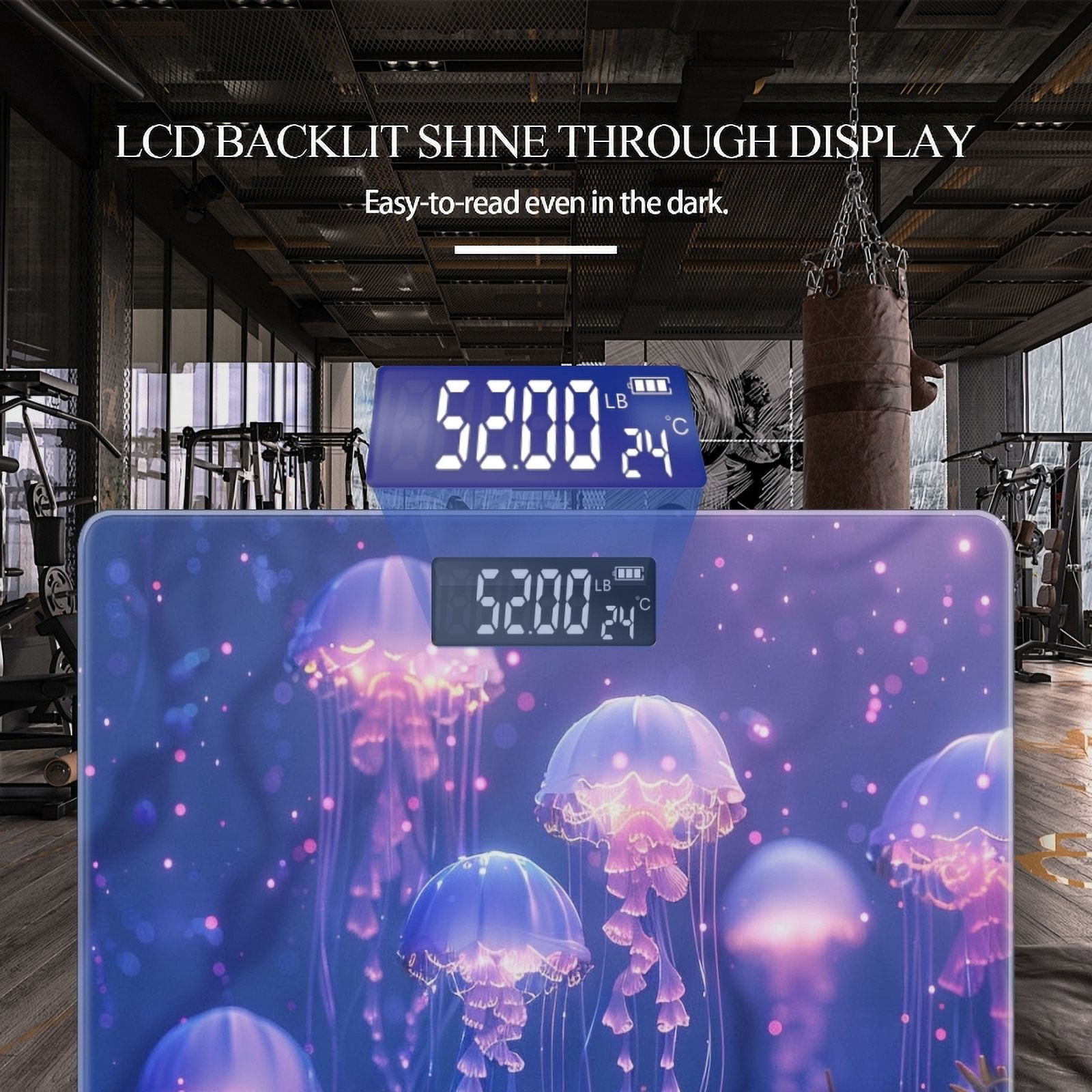 High Precision Body Weight Scale Smart Bathroom Scales with Large LCD Display(400lbs),Decorative for Bedroom-Glowing Jellyfish In Underwater Fantasy World