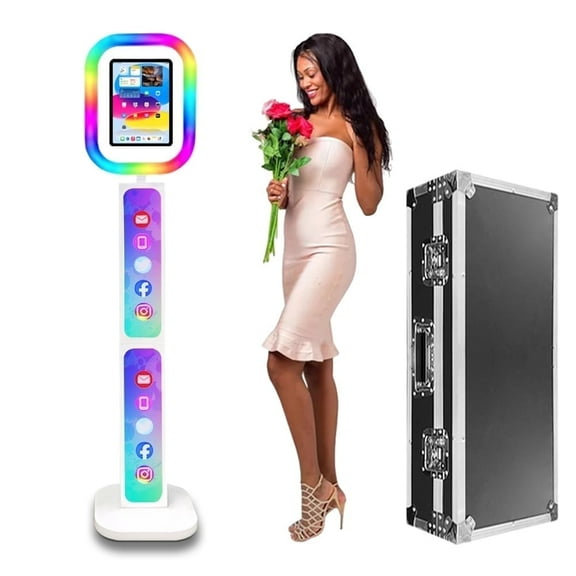 VANYA Portable Mirror iPad Photo Booth Machine for 9.7/10.2/10.9/11/12.9/13 inch iPad Selfie Photobooth Stand for Party Wedding(White Machine)