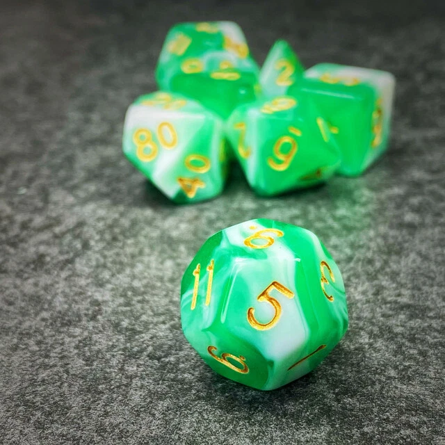 Sage'S Stones - Green/Wht Acrylic Polyhedral Dice Set Games Dnd Dungeons Dragons