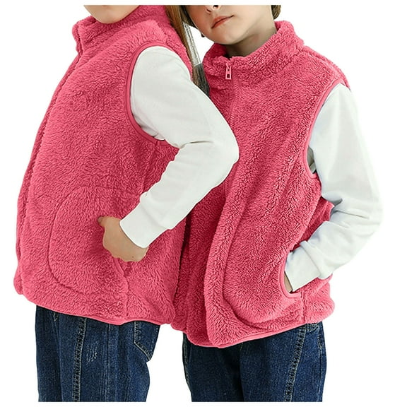 Mepaouo Girls' Boys Sherpa Fleece Vest Outwear Sleevless Fall Winter Jacket Clothes with Pockets Pink 5-7 Years