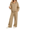 thumbnail image 6 of vdgthytj Womens Sweatsuits 2 Piece Set Full Zip Drawstring Hooded Jackets Wide Leg Pants Fall Winter Athleisure Tracksuits(X-Large,Khaki), 6 of 7