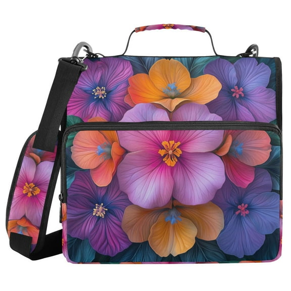 FORMRS Zipper Binder with Shoulder Strap 1.5-inch Ring 500 Sheet Capacity File Bag, Large Purple Flowers