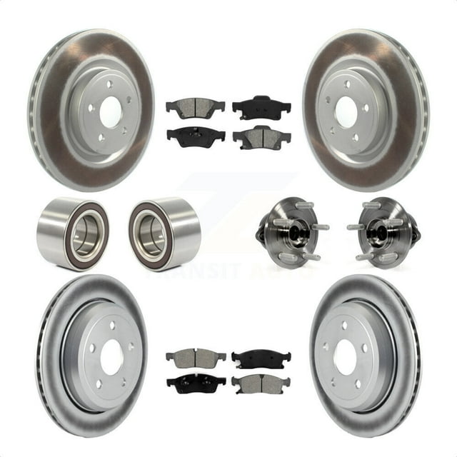 Transit Auto Front Rear Wheel Hub Bearing Assembly Coated Disc Brake Rotors and Semi-Metallic Pads Shoes Kit (10Pc) for Car 2018-2020 Dodge Durango with Vented - Left Right Side KBB-127891