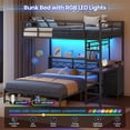 thumbnail image 3 of Aunfebrco Full Over Full Bunk Bed with Led Lights and 4 Drawers,L-shaped Bunk Bed with Desk,Metal Bunk Beds with Storage Headboard and Charging Station,Loft Bed with Safety Guardrail and Ladder,Black, 3 of 9