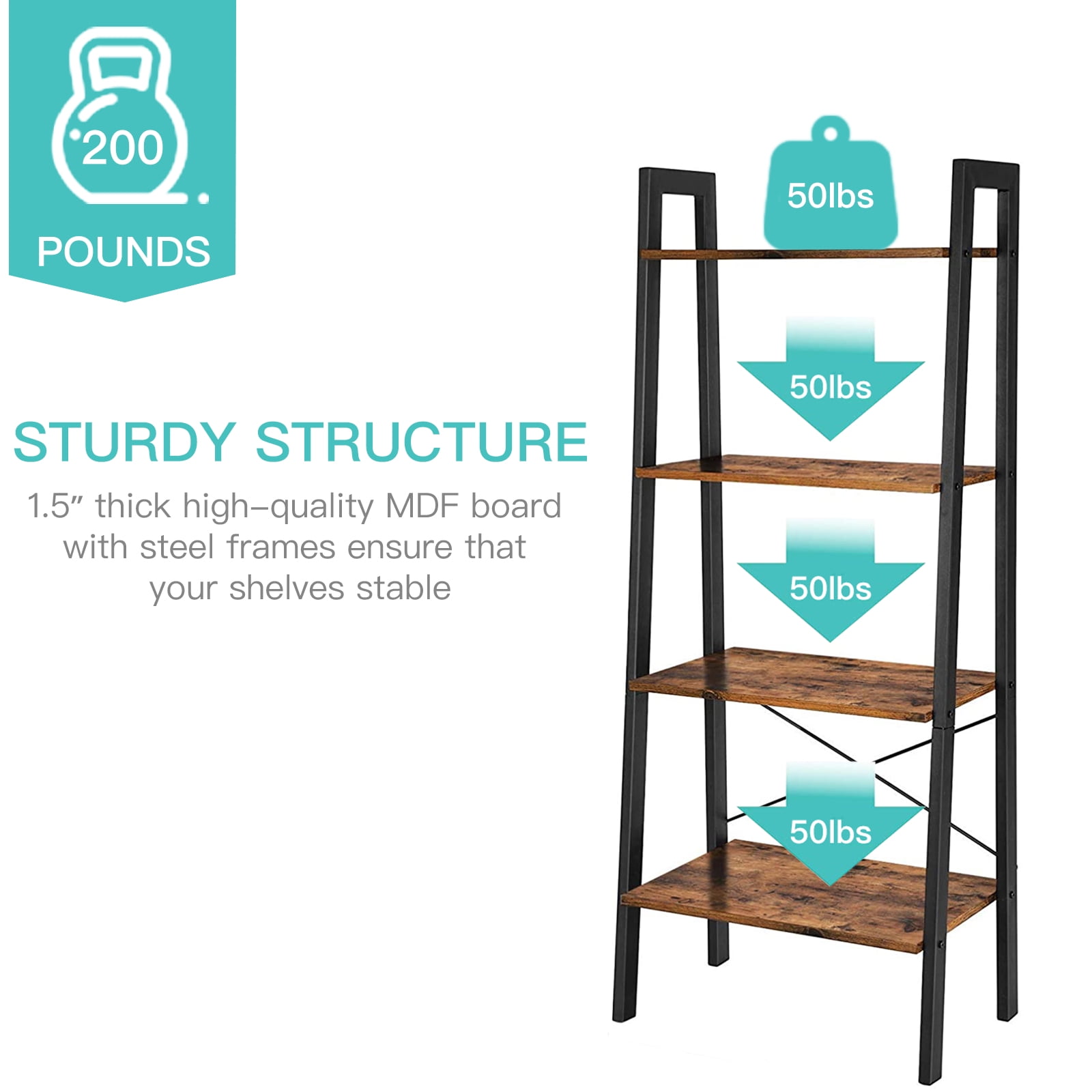 Resenkos Freestanding 4-Tier Ladder Bookshelf Open Shelving Unit Floor Bookcase with Steel Frame Rustic, Brown and Black Resenkos Freestanding 4-Tier Ladder Bookshelf Open Shelving Unit Floor Bookcase with Steel Frame Rustic, Brown and Black