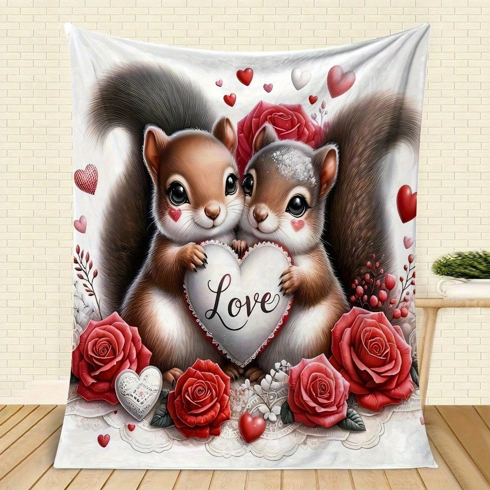 HELLOYOUNG Squirrel Print Flannel Throw Blanket Soft Warm Cozy for Couch Bed Office Travel Machine Washable Bed Blankets