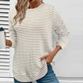 thumbnail image 6 of Besolor Long Sleeve Shirts for Women Plus Size Striped Crewneck Pullover Casual Loose Knit Tops Fall Clothes, 6 of 7
